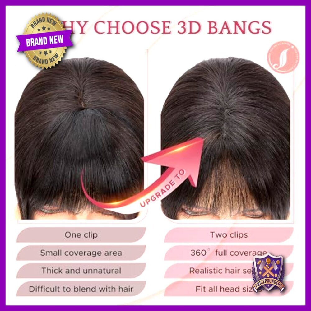 Real Human Hair Clip-In Bangs Wispy Topper 3D Coverage Hairpiece For Women - Picture 4 of 6
